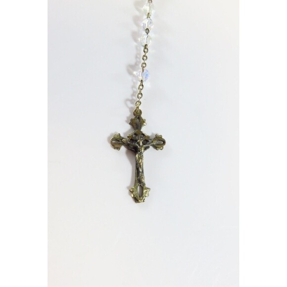 Antique 800 Silver Catholic Holy Rosary Givre Glass Crystal Rosary Beads 14 1/2" - Picture 2 of 11